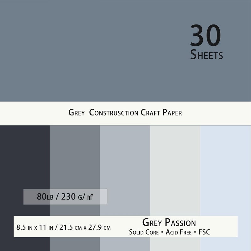WEKOOSE Black Grey Cardstock 8.5 x 11 Craft Paper Cover Stock- Gray Construction Art Scrapbook Paper 80lb for DIY Crafts, Embossing, Quilling, Cardmaking-30 Sheets - Image 2